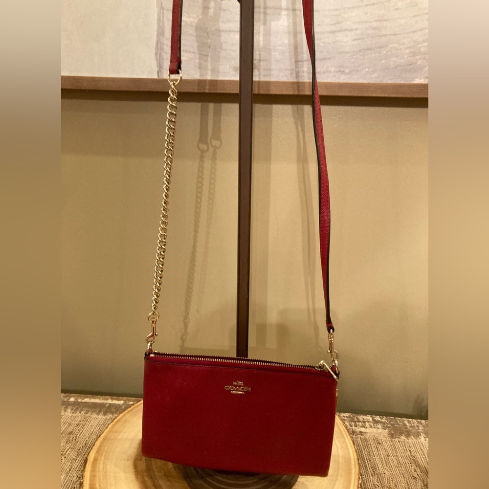 COACH KYLIE CROSSBODY IN EMBOSSED TEXTURED LEATHER Valentine RED MSRP $155 - Picture 3 of 9